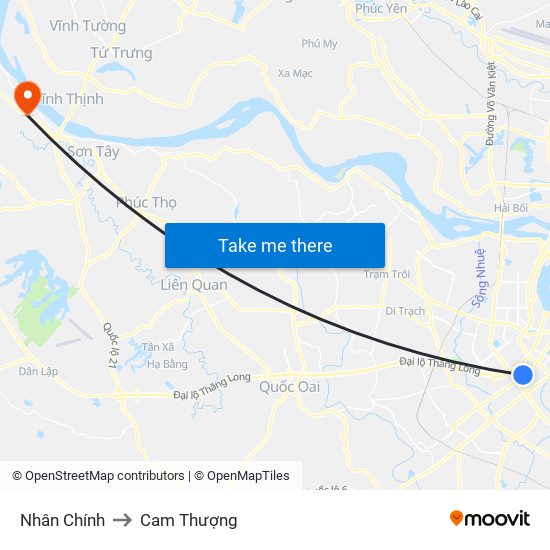 Nhân Chính to Cam Thượng map