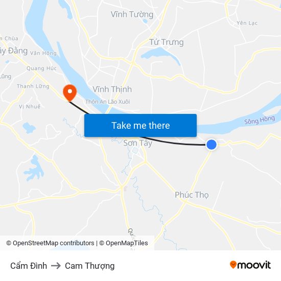 Cẩm Đình to Cam Thượng map