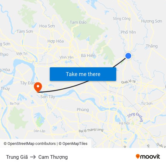 Trung Giã to Cam Thượng map