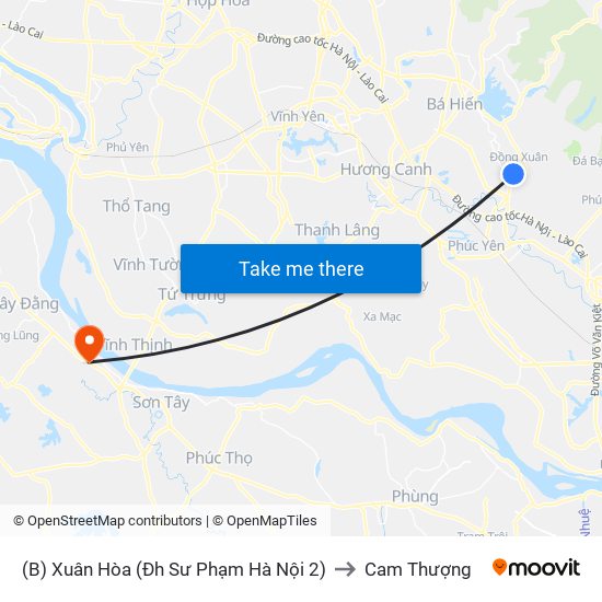 (B) Xuân Hòa (Đh Sư Phạm Hà Nội 2) to Cam Thượng map