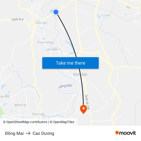 Đồng Mai to Cao Dương map