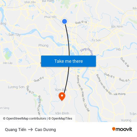 Quang Tiến to Cao Dương map