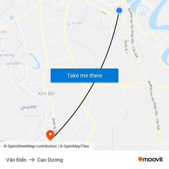 Văn Điển to Cao Dương map