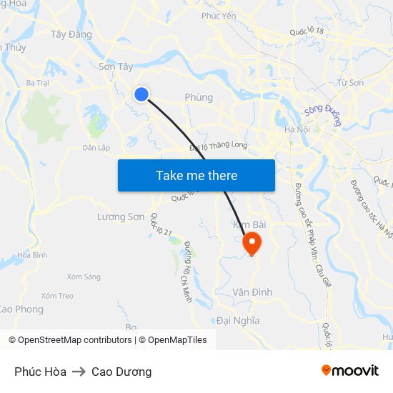 Phúc Hòa to Cao Dương map