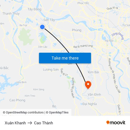 Xuân Khanh to Cao Thành map