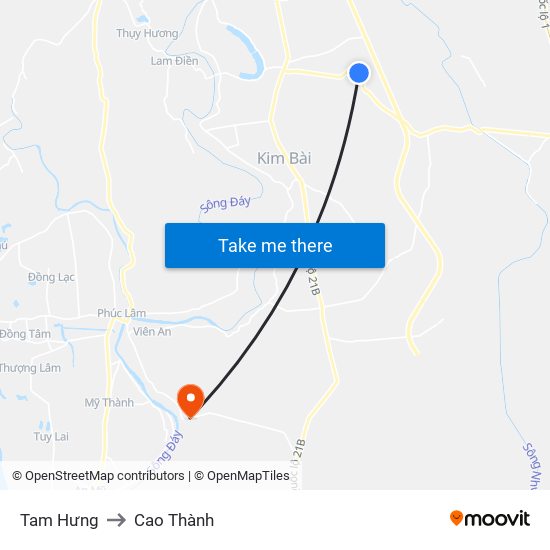 Tam Hưng to Cao Thành map