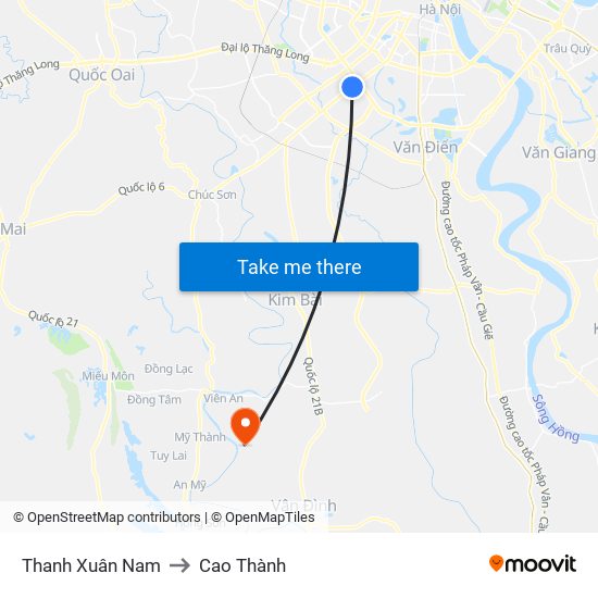 Thanh Xuân Nam to Cao Thành map