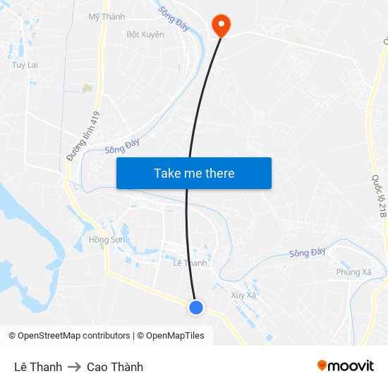Lê Thanh to Cao Thành map