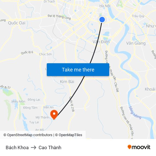 Bách Khoa to Cao Thành map