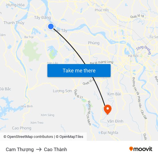 Cam Thượng to Cao Thành map