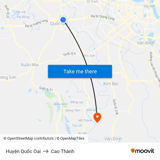 Huyện Quốc Oai to Cao Thành map