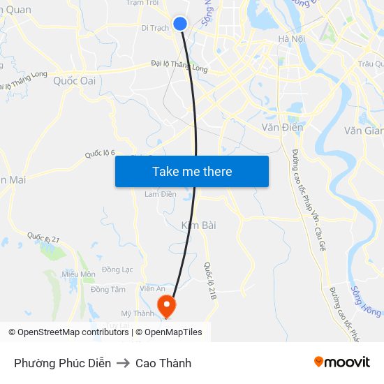 Phường Phúc Diễn to Cao Thành map