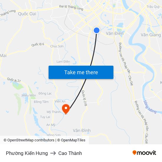 Phường Kiến Hưng to Cao Thành map