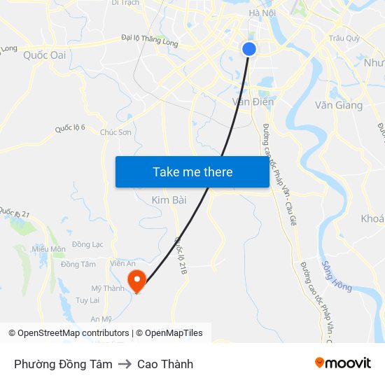 Phường Đồng Tâm to Cao Thành map