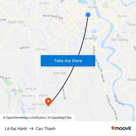 Lê Đại Hành to Cao Thành map