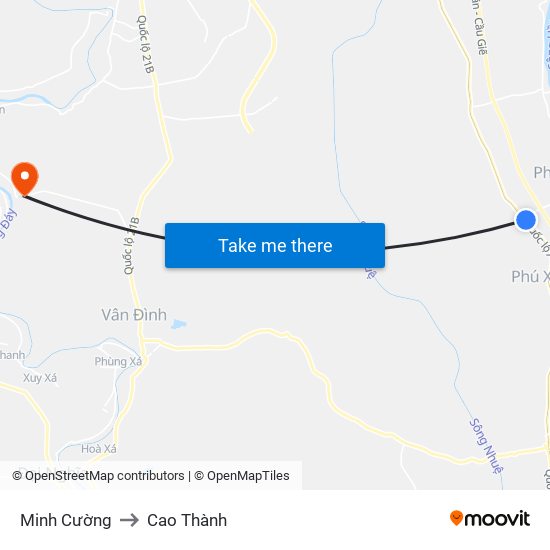 Minh Cường to Cao Thành map