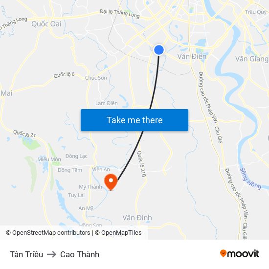 Tân Triều to Cao Thành map