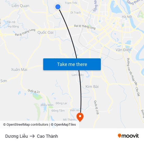 Dương Liễu to Cao Thành map