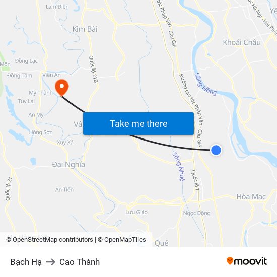 Bạch Hạ to Cao Thành map