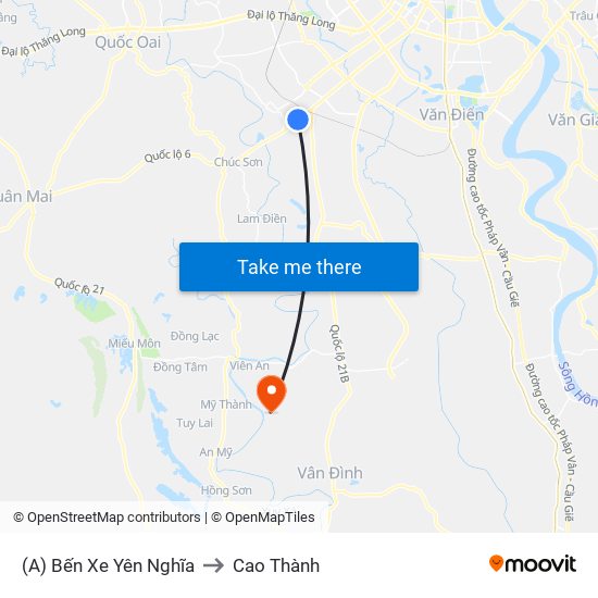 (A) Bến Xe Yên Nghĩa to Cao Thành map