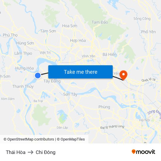 Thái Hòa to Chi Đông map