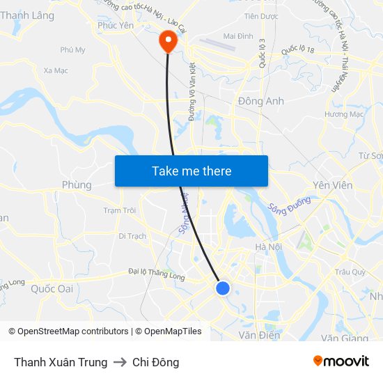 Thanh Xuân Trung to Chi Đông map