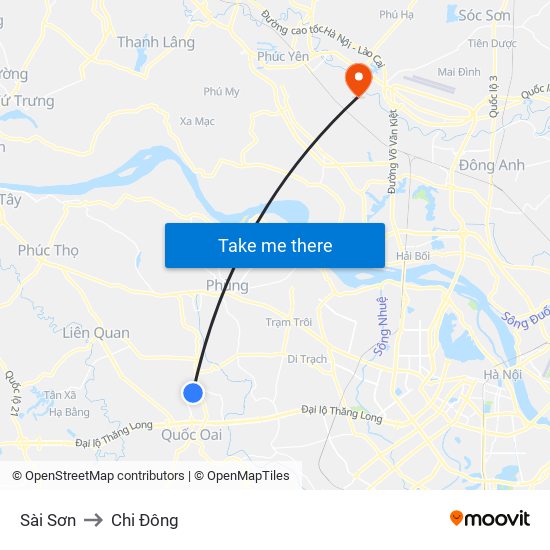 Sài Sơn to Chi Đông map