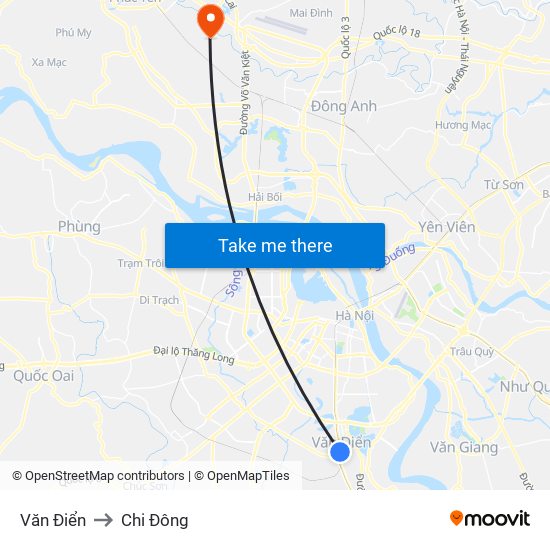 Văn Điển to Chi Đông map