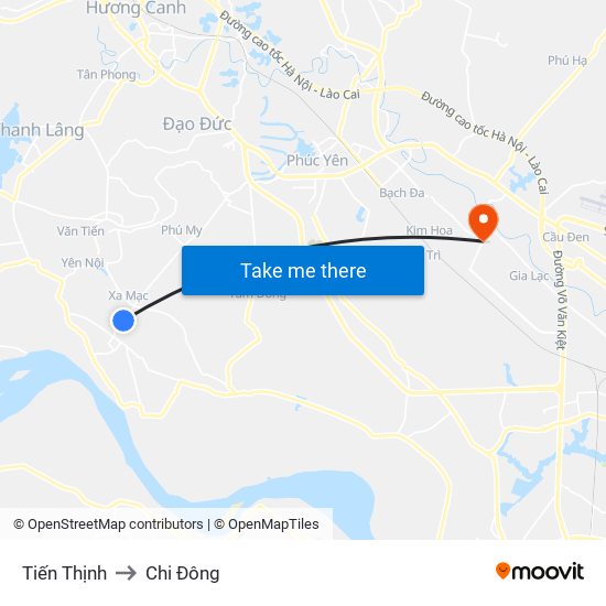 Tiến Thịnh to Chi Đông map