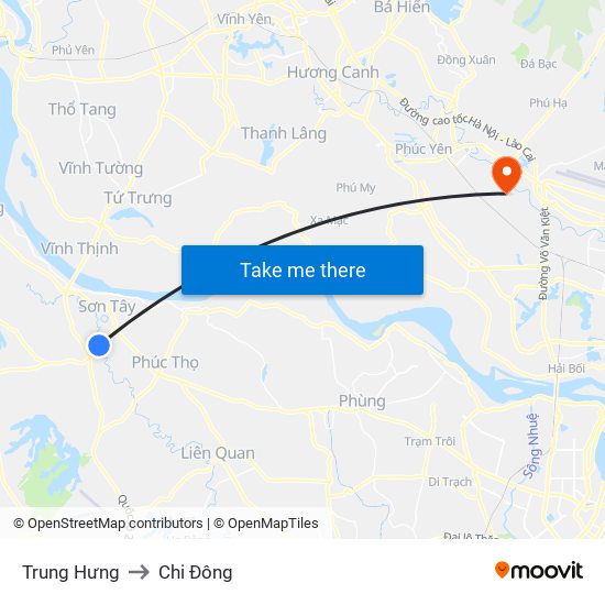 Trung Hưng to Chi Đông map