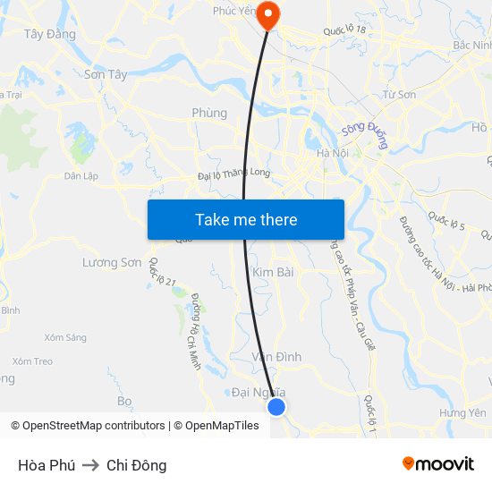 Hòa Phú to Chi Đông map
