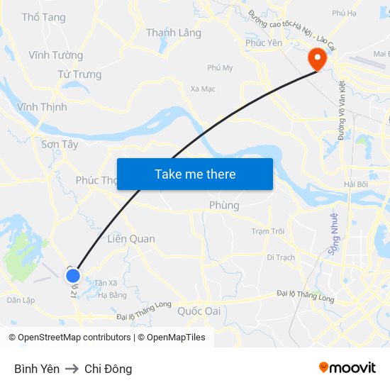 Bình Yên to Chi Đông map