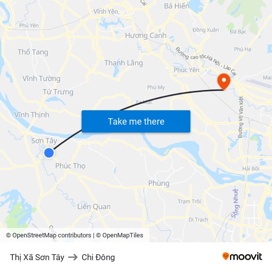 Thị Xã Sơn Tây to Chi Đông map