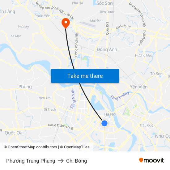 Phường Trung Phụng to Chi Đông map