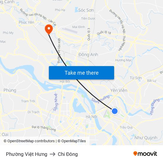 Phường Việt Hưng to Chi Đông map