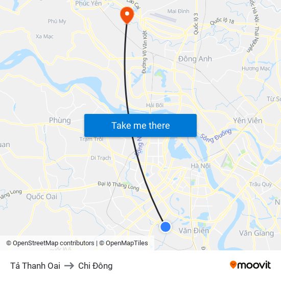 Tả Thanh Oai to Chi Đông map