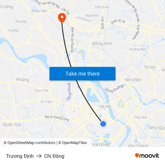 Trương Định to Chi Đông map