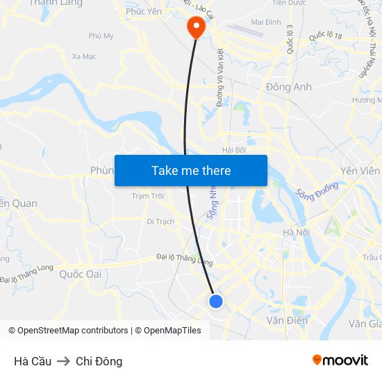 Hà Cầu to Chi Đông map