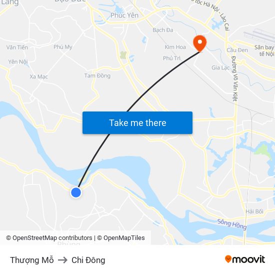 Thượng Mỗ to Chi Đông map