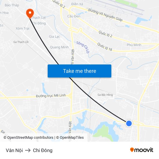 Vân Nội to Chi Đông map