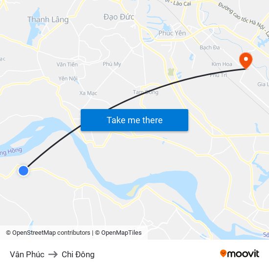 Vân Phúc to Chi Đông map