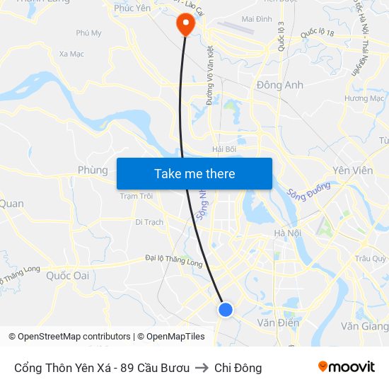 Cổng Thôn Yên Xá - 89 Cầu Bươu to Chi Đông map