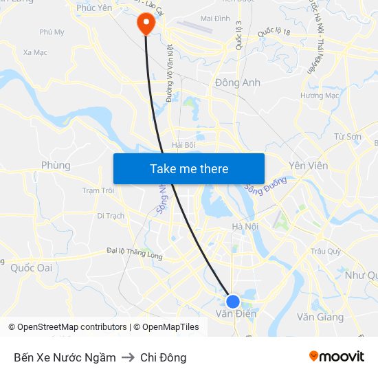 Bến Xe Nước Ngầm to Chi Đông map