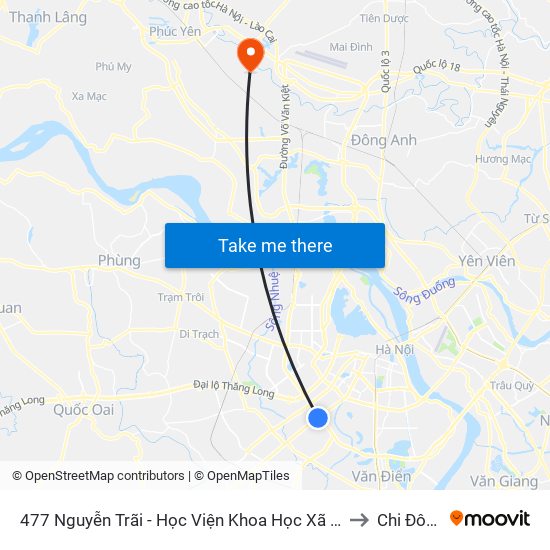 477 Nguyễn Trãi - Học Viện Khoa Học Xã Hội to Chi Đông map