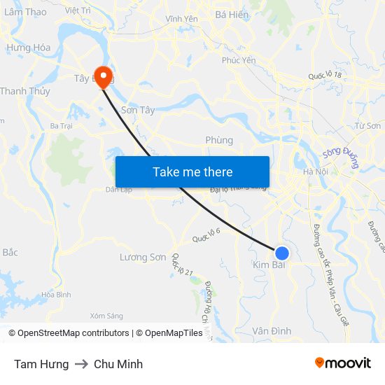 Tam Hưng to Chu Minh map