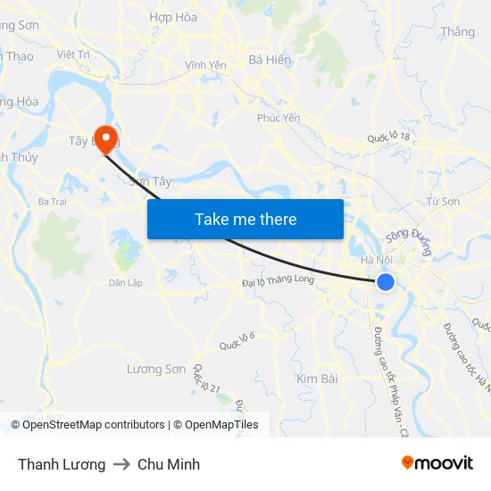 Thanh Lương to Chu Minh map