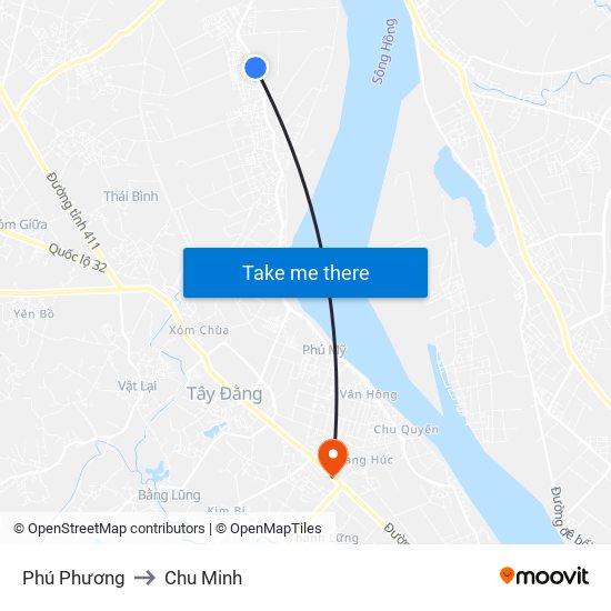 Phú Phương to Chu Minh map