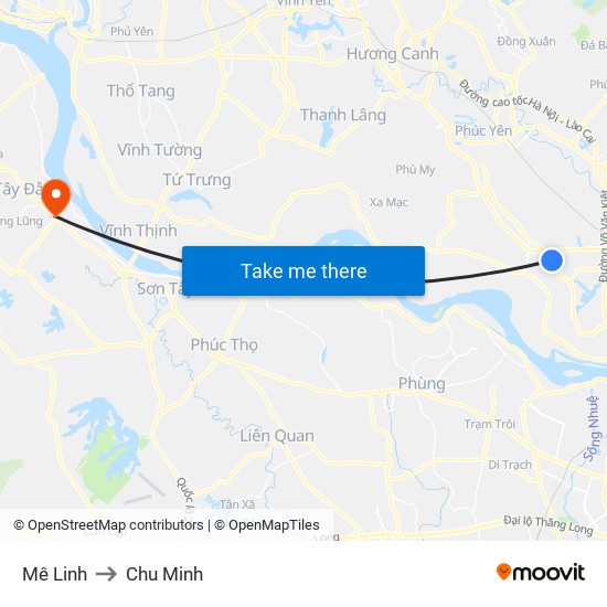 Mê Linh to Chu Minh map
