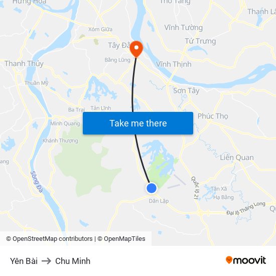 Yên Bài to Chu Minh map