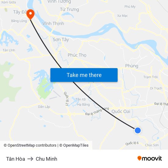 Tân Hòa to Chu Minh map